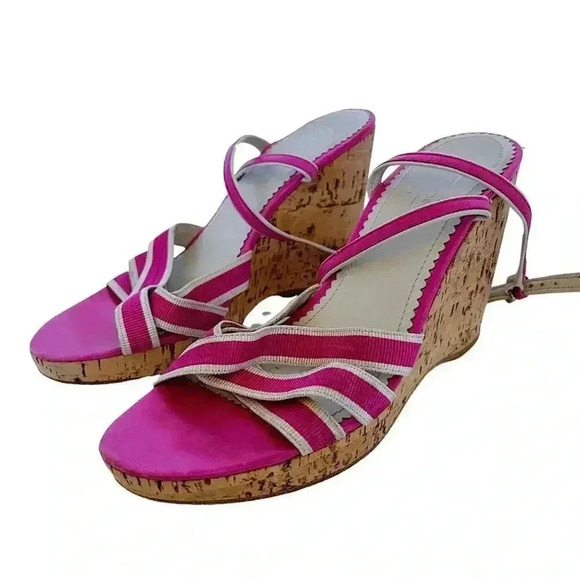 y2k Vintage Coach Barbie Pink Strappy Wedges Heels Sandals Women's Size 6.5 US - Picture 1 of 11